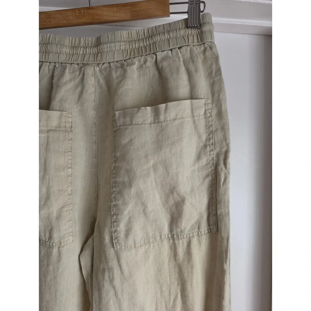 Zara Linen Pants Women S Beige Solid Casual Straight Trousers Minimalist